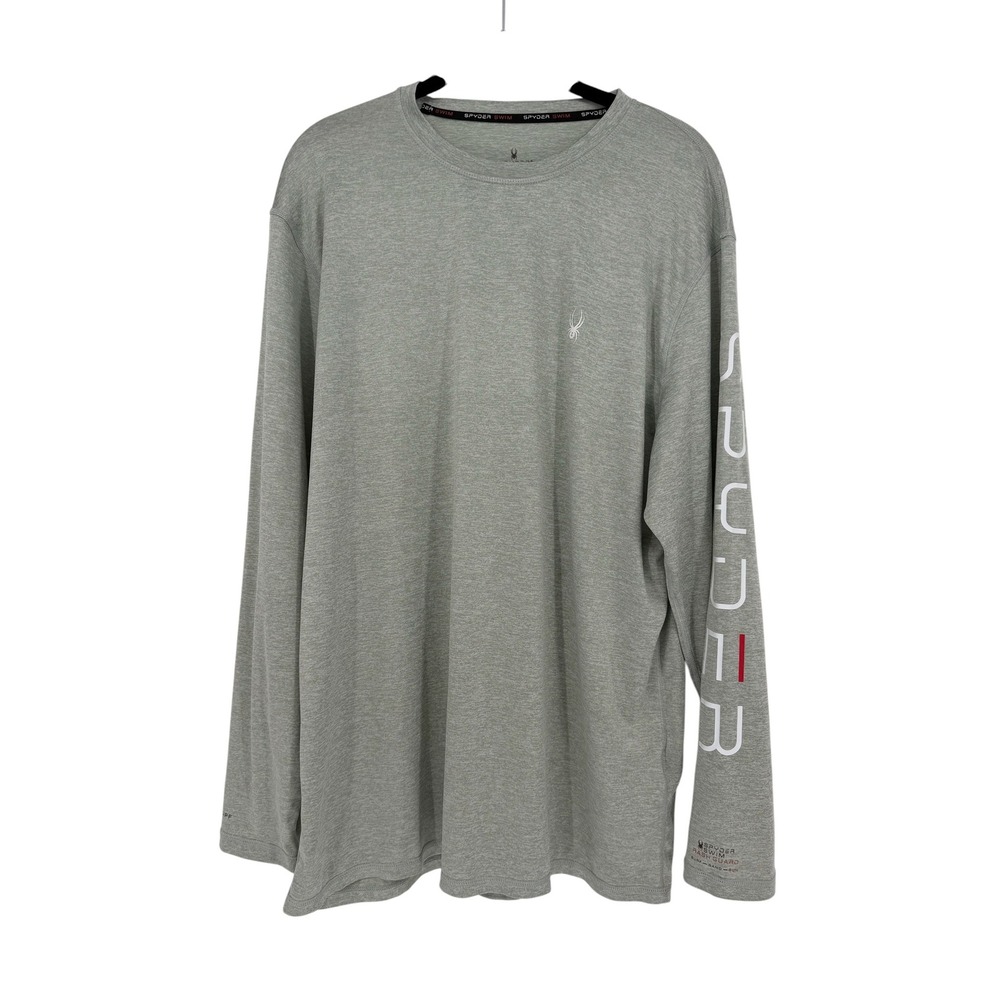 Spyder Swim Mens Long Sleeve Rash Guard Light Green Heathered Logo Surf Shirt L